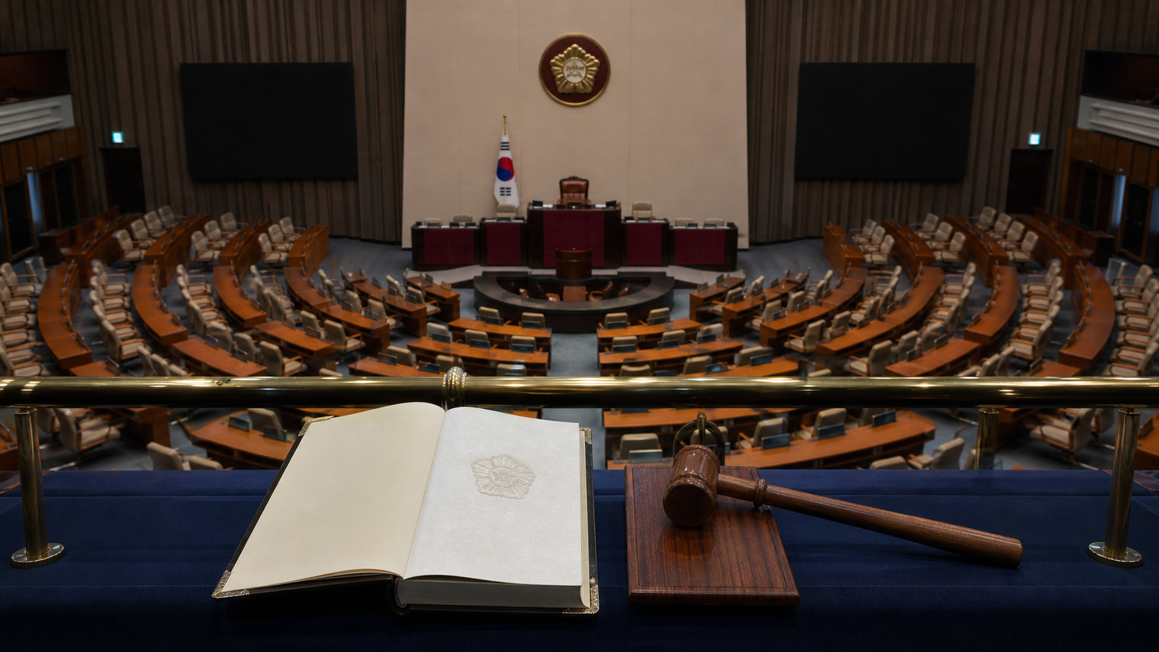 대한민국 국회 본회의장과 헌법책, 의사봉을 통해 본 계엄 통제 개헌