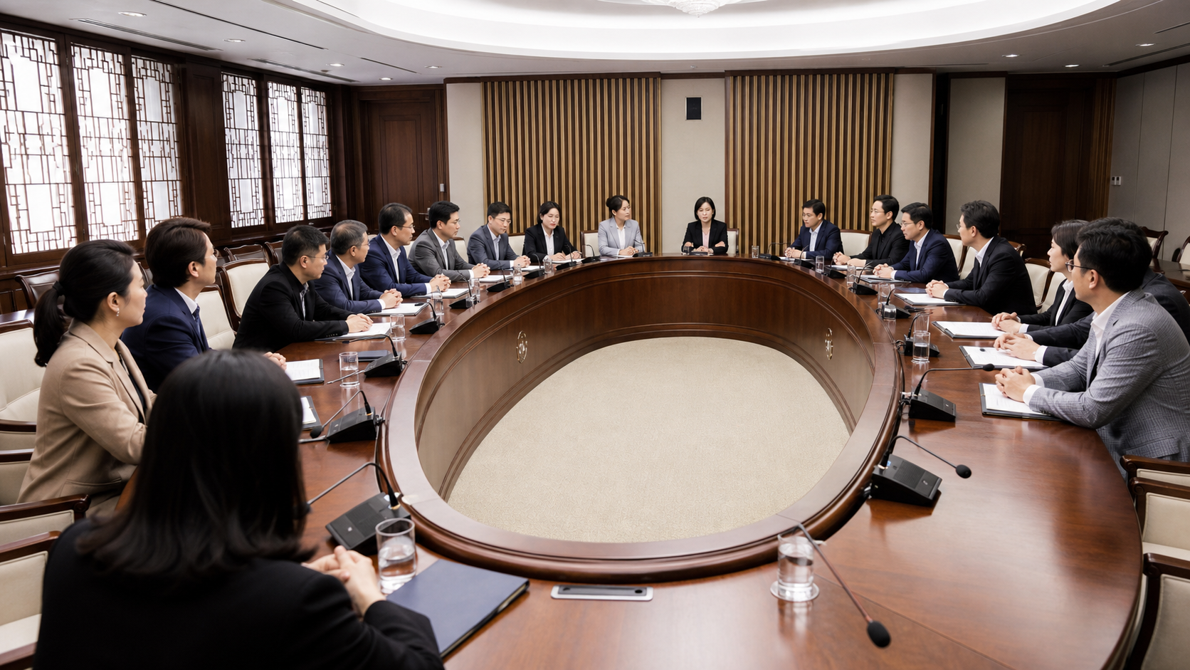 민주당 대통합추진단의 연대와 인재 영입 전략을 상징하는 국회형 회의 장면
