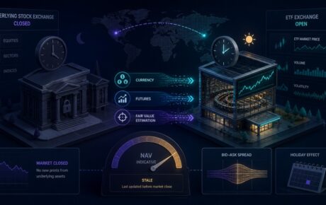 기초주식 시장은 닫히고 ETF 시장은 열린 시간대 차이와 공정가치 가격발견 편집 그래픽