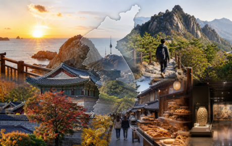 대한민국 여행지도와 여러 지역 명소를 상징하는 여행 계획 이미지