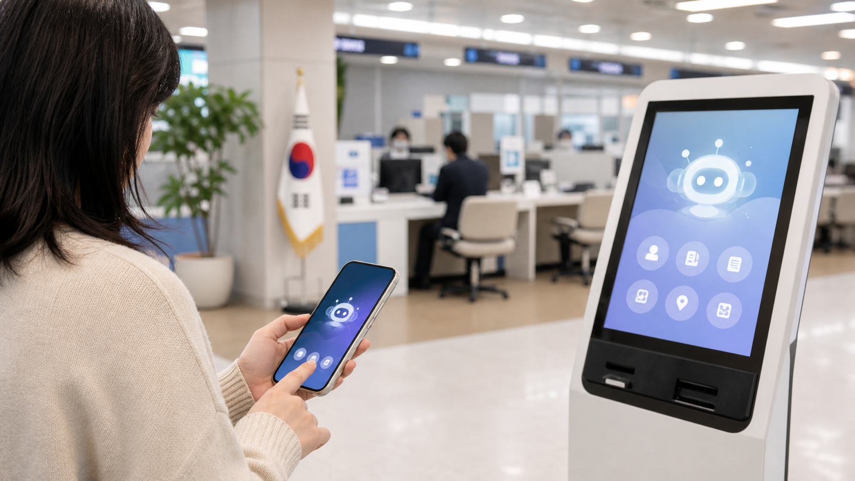 공공서비스 창구에서 스마트폰과 키오스크의 AI 상담 기능을 이용하는 시민