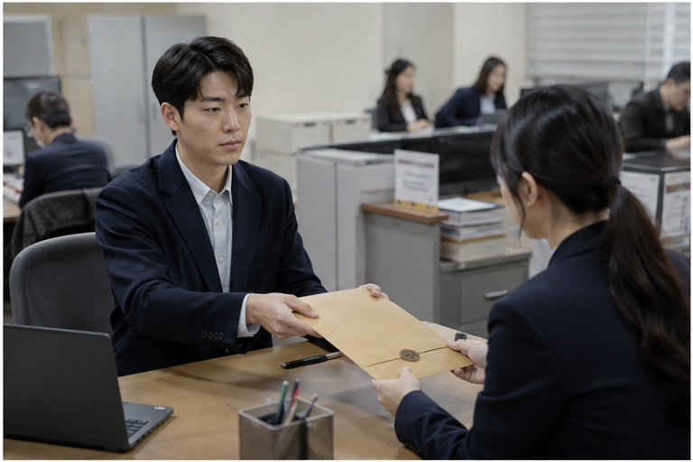 대학 입시 전형 자료와 비리 신고 절차를 표현한 편집 이미지
